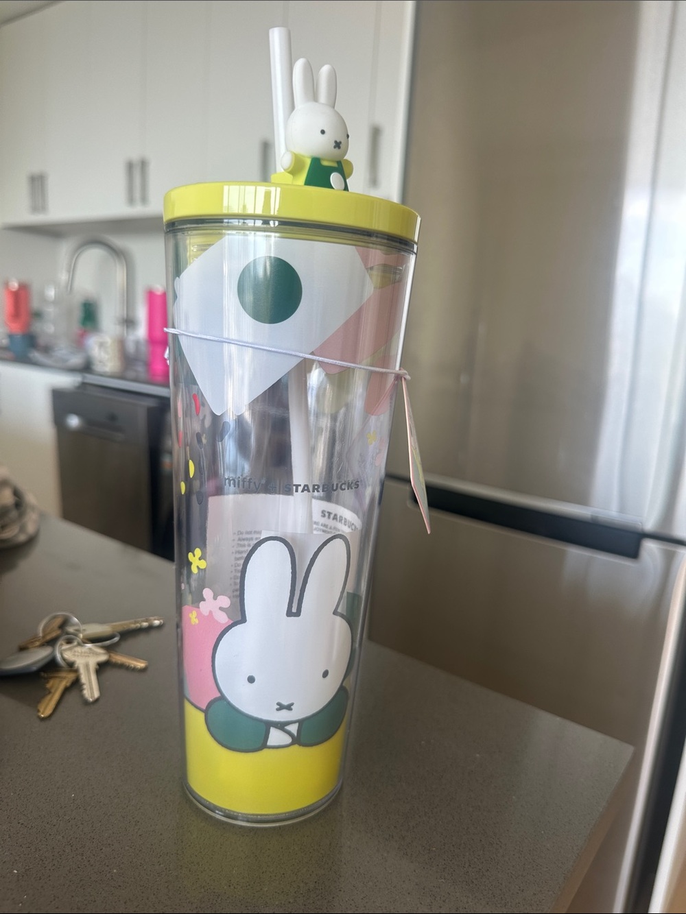 Starbucks Yellow & Pink Miffy Bunny Tumbler with Straw - Picture 2 of 5